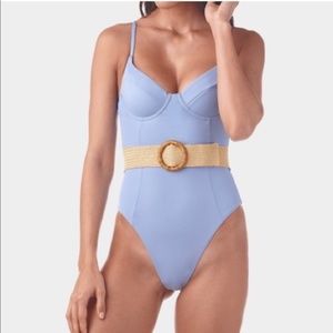 NEW WeWoreWhat Danielle Bernstein One Piece Swimsuit in baby blue with belt XS